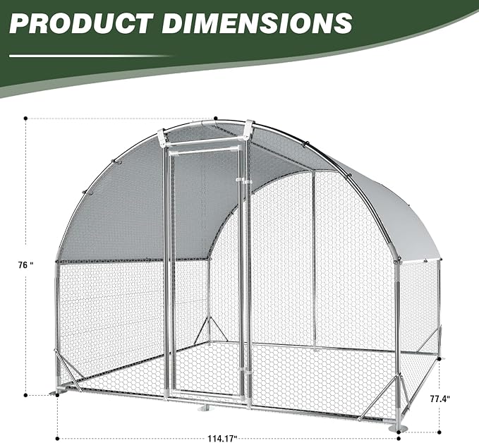 4ever2buy Large Metal Chicken Coop with Run Walk-in Poultry Cage Chicken Runs House Pen Cage Dome Roofed Chicken Coops with Anti-Ultraviolet Cover for Outdoor Yard Farm Use 9.5'W x 6.45'L x 6.3'H-PawvioPets