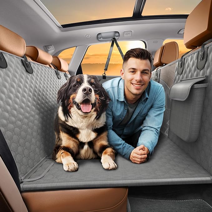 Back Seat Extender for Dogs, Heavy Duty Dog Car Seat Cover for Back Seat and Aggressive Chewer, Large Hard Bottom Car Seat Cover for Dogs, Dog Hammock for Car, Travel Pet Car Bed for Car, SUV, Truck-PawvioPets