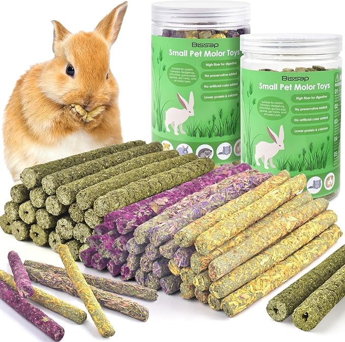Bissap 76PCS Rabbit Chew Sticks, Mixed Natural Timothy Hay Flower Rose Dahlberg Daisy and Forget-me-not Chew Toys Treats for Bunny Chinchilla Guinea Pig Hamster and Other Small Pets Molar Snacks-PawvioPets