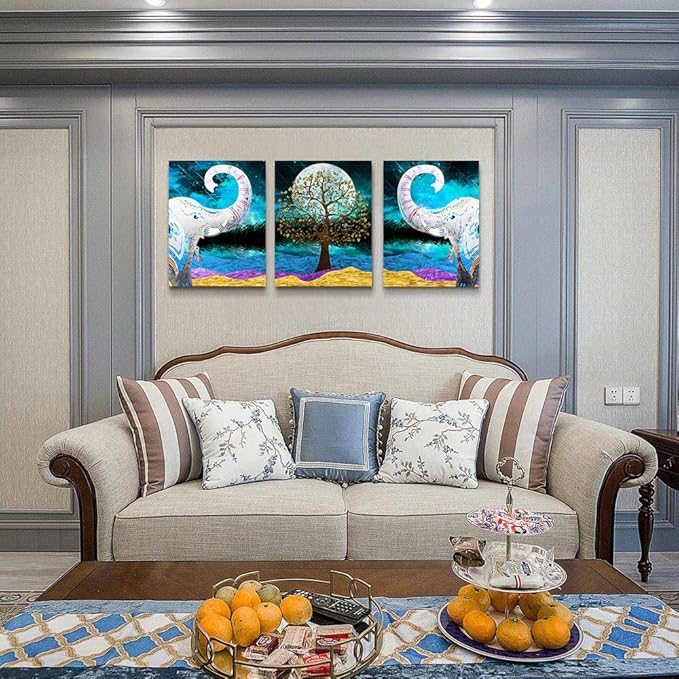 Canvas Wall Art for Living Room ,farmhouse bathroom Wall decor blue abstract Animal landscape painting,modern family kitchen Bedroom Decoration elephant Canvas art pictures Artwork for home walls-PawvioPets