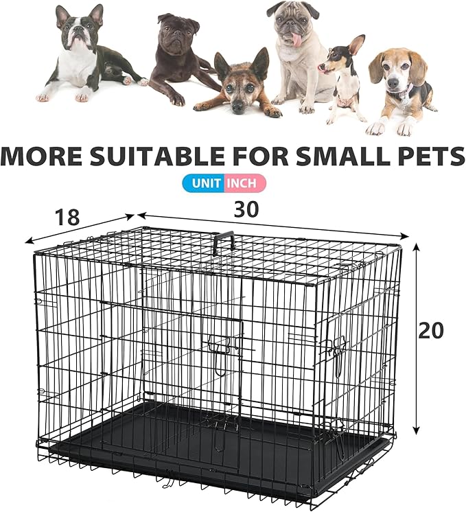 BestPet | Dog Crate | 30" | Black | Foldable Metal Kennel with Double Doors, Secure Slide-Bolt Latches, Leakproof Tray | Portable Dog Cage for Small Breeds | for Travel, Indoor & Outdoor Use-PawvioPets