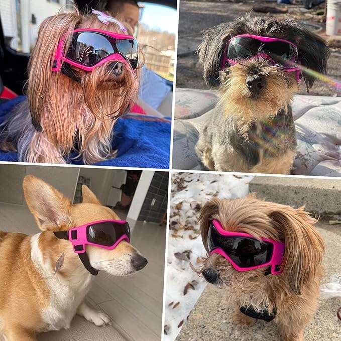 Dog Goggles Dog Sunglasses for Medium Breed UV Protection Windproof with Adjustable Head Straps Chin Straps for Ride Car/Hiking Travel/On Beach-Pink-PawvioPets