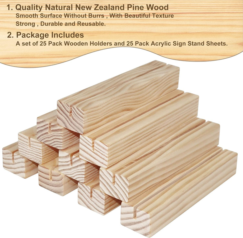 Wedding Table Numbers 1-25, Acrylic Arch Signs with Natural Wood Stands Holders, Rustic Table Decor for Reception & Parties (White Black)