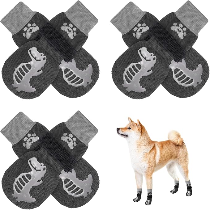 BEAUTYZOO Anti-Slip Dog Socks,Dog Shoes for Hot/Cold Pavement,Paw Protectors with Grips 3 Pairs for Puppy Small Medium Large Senior Old Dogs,Dog Socks to Prevent Licking & Hardwood Floor Protection-PawvioPets