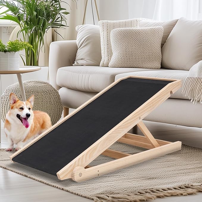 ABORON Antislip Dog Ramp, Adjustable Folding Pet Ramp for Small & Large Old Dogs & Cats, High Traction Portable Rubber Paw Ramps, Supports up to 200 lbs, Used for Bed Couch SUV, 39.3'' Long-PawvioPets