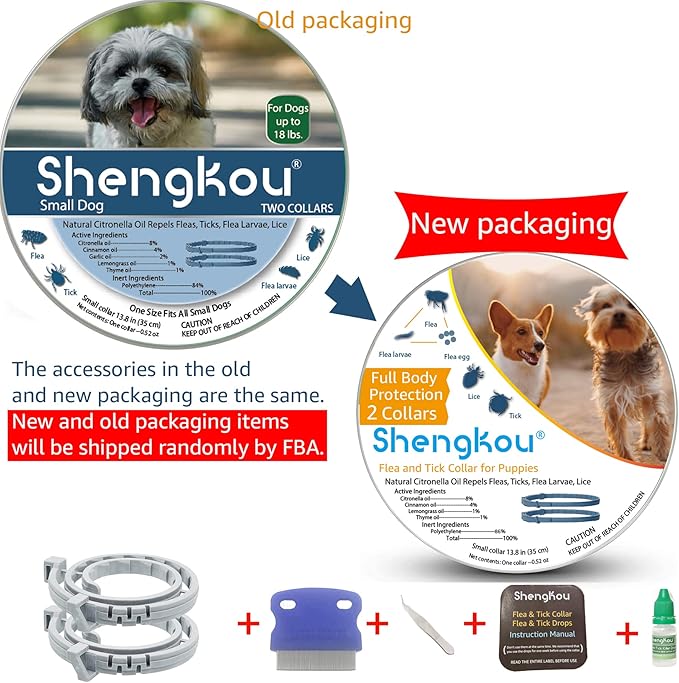 Flea and Tick Collar for Small Dog, Made with Natural Plant Based Essential Oil, Safe and Waterproof, Free Comb and Prevention Treatment Drop, 2x6 Month, 13.8 in (2 Packs)-PawvioPets