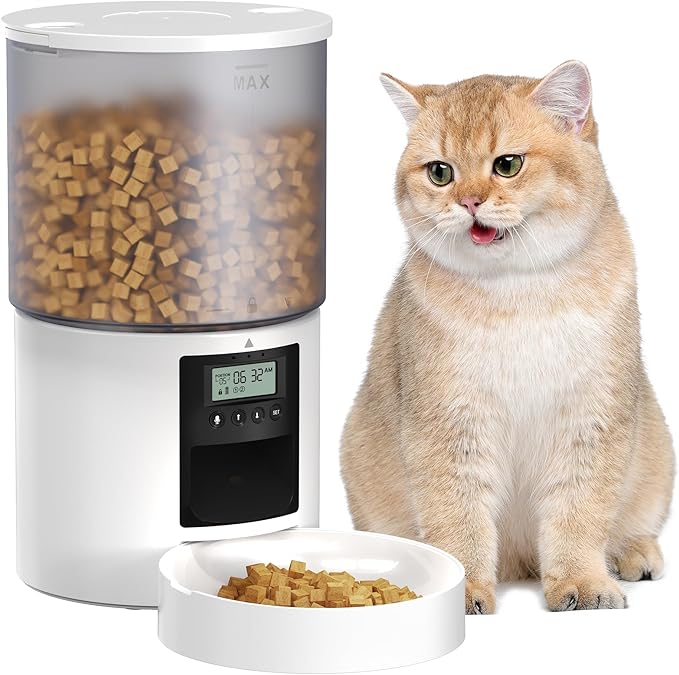 Automatic Cat Feeder Food Dispenser: 4L Timed Small Dog Dry Food Dispenser with 10s Voice - Distributeur Nourriture Chat Hund Programmable - Auto Pet Feeder with 1-6 Meals White-PawvioPets