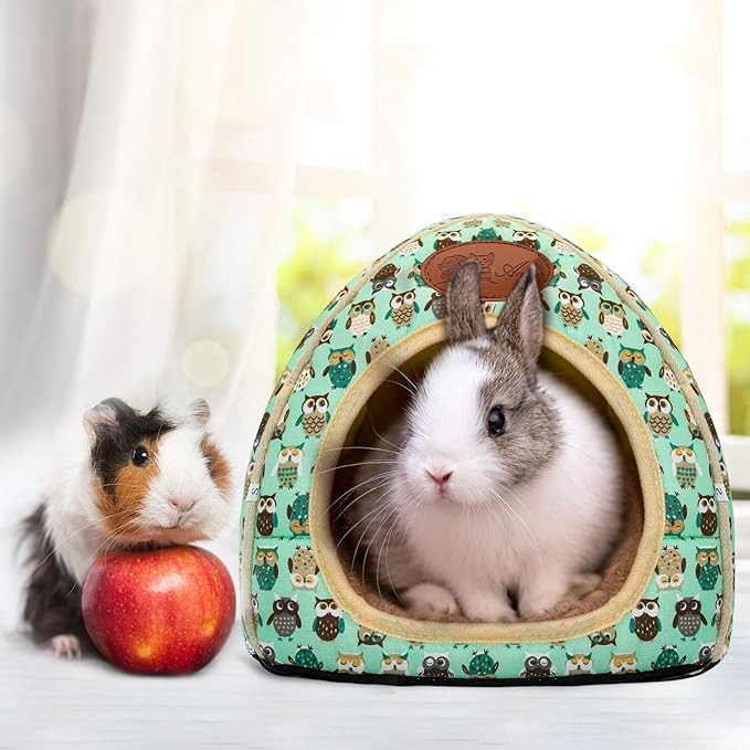 BWOGUE Guinea Pig Bed Warm Cave Beds Hamster House Large Hide-Out for Rabbit Guinea Pigs Bearded Dragon Rats Winter Warm Cage Nest,Green-PawvioPets