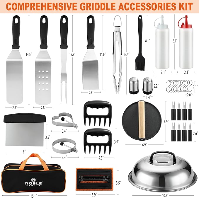 38PCS Griddle Accessories Kit, Professional Grill Tools Set for Outdoor Barbecue, Stainless Steel Griddle Spatula Set with Tongs, Smash Burger Press, Carry Bag, Perfect Grilling Gifts-PawvioPets