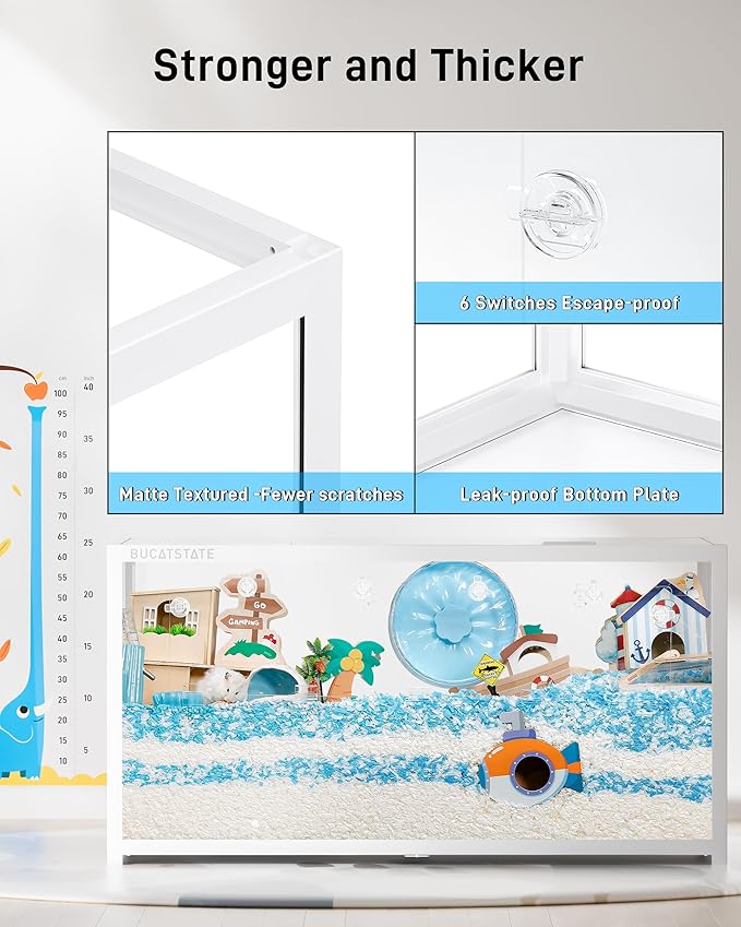 BUCATSTATE Hamster Cage 3.0: Metal Large Rat Cage Stackable with Top Access Easy Assemble 47L x 23.6W x 25.5H Inches Dwarf Syrian Hamster Tank for Gerbil Mouse (7.8 ft², White)-PawvioPets