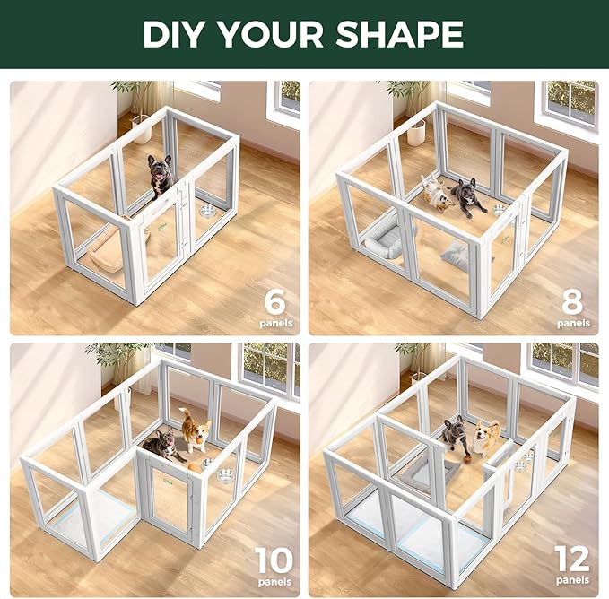 FXW AuraSpace Acrylic Indoor Unleashed Dog Playpen for Small and Medium Dogs, 30 Inch, 8 Panels, White-PawvioPets