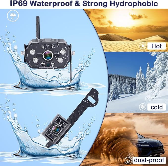 Dual RV Backup Cameras Wireless - Ease Install Plug-Play Recording HD 1080P 7'' Touch Key Monitor Trailer Truck Rear View Cam Night Vision Signal No-Delay 4 Channels for Furrion Pre-Wired Mount-PawvioPets