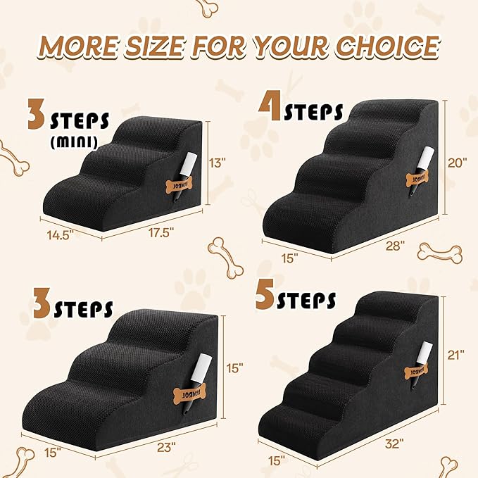 Dog Stairs, Romrol Dog Steps Ramp for High Bed and Couch, Dogs Ramp with Durable Non-Slip Waterproof Fabric Cover, Pet Stairs for Small Dogs and Cats or Pets Joints, 4-TiersBlack-PawvioPets