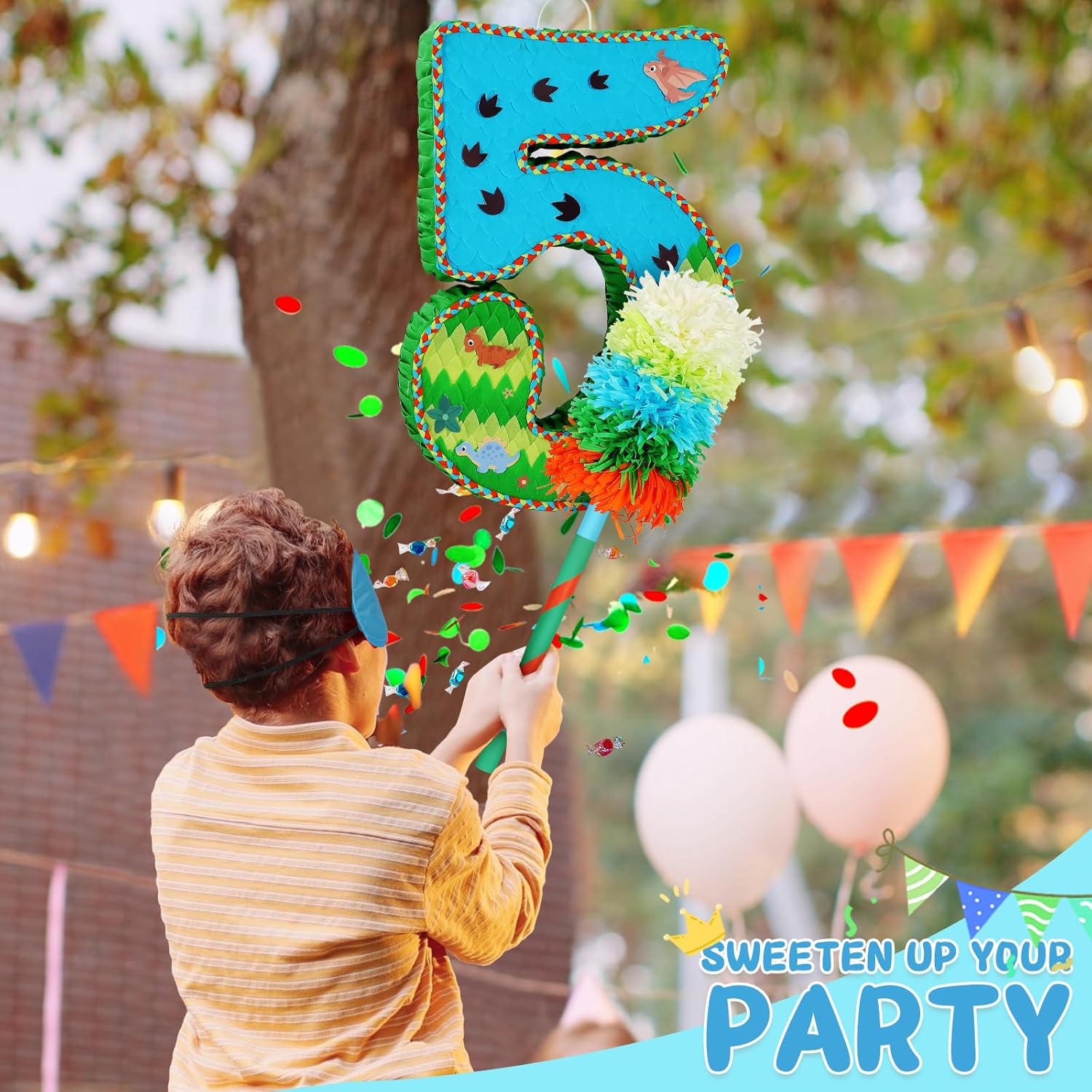 Number 5 Pinata for Birthday Party Decorations, Jungle Dinosaur Piñata Games Toy (5th)