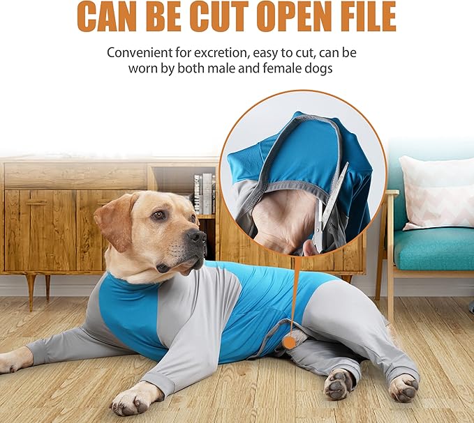 Dog Recovery Suit, Abdominal Wound After Surgery Wear, Prevent Licking Wounds, E-Collar & Cone Alternatives, Long Sleeve Postoperative Shirts Dog Pajamas Prevent Shedding(Small, Blue)-PawvioPets