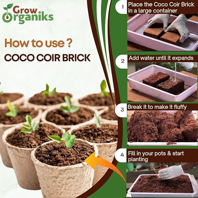 4 Pack Premium Coco Coir Brick for Plants | 100% Organic Compressed Coconut Coir Bricks Starting Mix, Coco Coir Fiber Coconut Husk for Planting, Gardening, Potting Soil Substrate, Herbs, 1.4 LB/Brick-PawvioPets