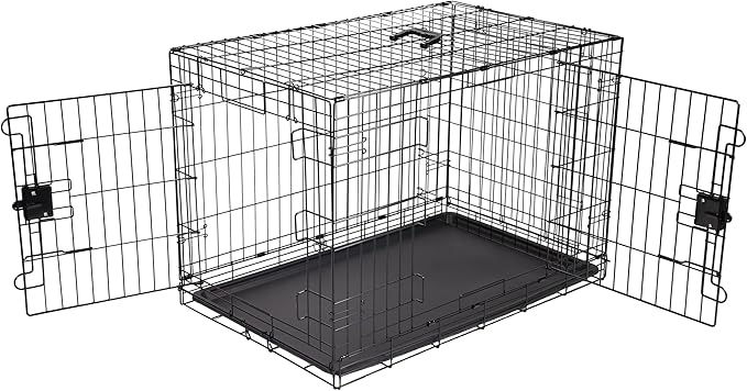 Amazon Basics Durable, Foldable Metal Wire Dog Crate with Tray, Double Door, 36 x 23 x 25 in, Black-PawvioPets