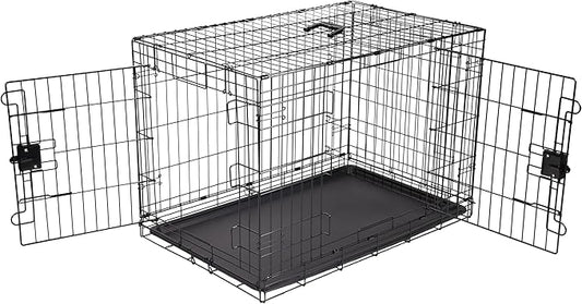 Amazon Basics Durable, Foldable Metal Wire Dog Crate with Tray, Double Door, 36 x 23 x 25 in, Black-PawvioPets