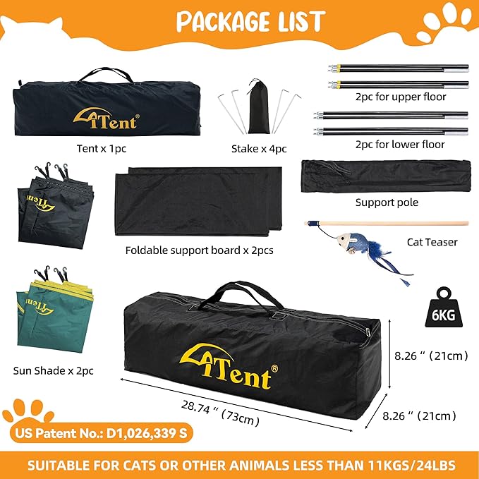 Extra Large Catio Outdoor Cat Enclosure,3 Tier Cat Tower Tent Weatherproof & Sunproof with 3 Doors, Foladable and Portable for Patio, Deck,Camping, Indoor & Outdoor(Patented)-Wave Shade-PawvioPets