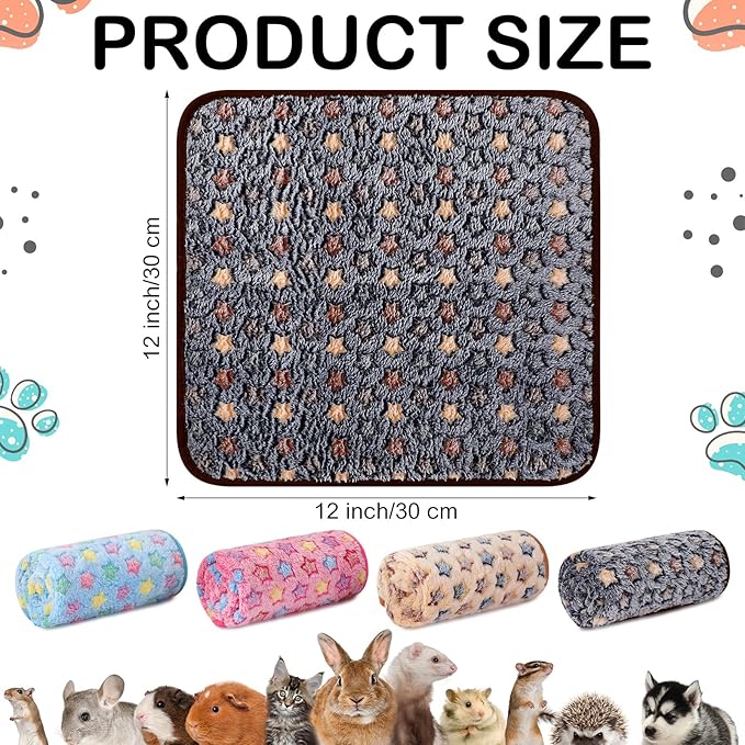 4 Pcs Waterproof Guinea Pig Blankets Washable Small Animal Fleece Bedding Absorbent Guinea Pig Cage Liners Reusable Pet Pee Pad Sleep Mat Pad Cover for Hamster Ferret (Star Pattern,12 x 12 Inch)-PawvioPets