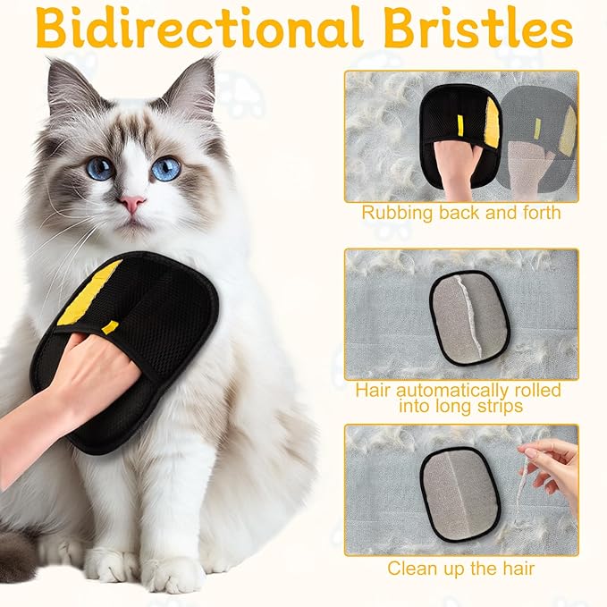 3 PCS Pet Hair Remover Electrostatic Gloves, Electrostatic Gloves Pet Hair, Reusable Pet Hair Removal Glove for Cats & Dogs, Premium Cat & Dog Hair Remover Mitt for Couch Furniture Carpet Car Seat-PawvioPets