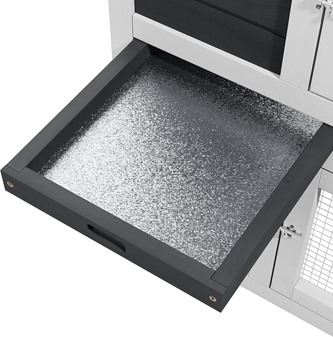 Bunny Cage Premium Rabbit Hutch with Leak-Proof Roof, 2-Story Bunny House for Guinea Pigs & Hamster,Wooden Chicken House with Deep Pull-Out Tray, Waterproof Chicken Coop for Outside (Grey)-PawvioPets