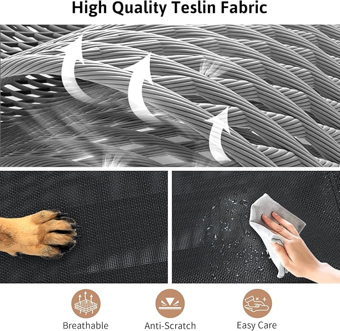 Elevated Dog Bed, Foldable Pet Bed with No Assembly, Cooling Raised Bed with Breathable Mesh, No-Slip Feet Durable Dog Cots Beds for Indoor & Outdoor Use, Black (L:43"x23"x7")-PawvioPets