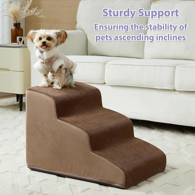 Dog Stairs for Small Dogs, 3-Steps Dog Ramp for Bed and Couch, Pet Stairs with Highly Supportive Foam and Non-Slip Bottom, Pet Steps for Cat & Doggie (High 15.7 Inch)-PawvioPets