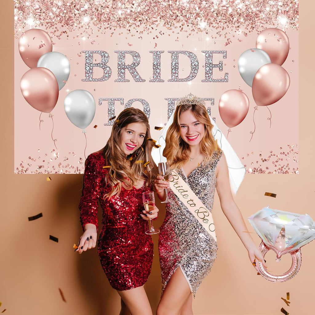 Trgowaul Bachelorette Party Decorations for Women, Rose Gold Bride to Be Banner, Bridal Shower Tiara, Bride to Be Sash&Veil, Bride to Be Cake Topper Bridal Shower Party Decorations Set
