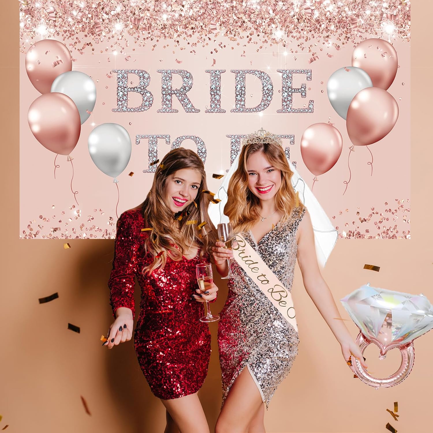 Trgowaul Bachelorette Party Decorations for Women, Rose Gold Bride to Be Banner, Bridal Shower Tiara, Bride to Be Sash&Veil, Bride to Be Cake Topper Bridal Shower Party Decorations Set