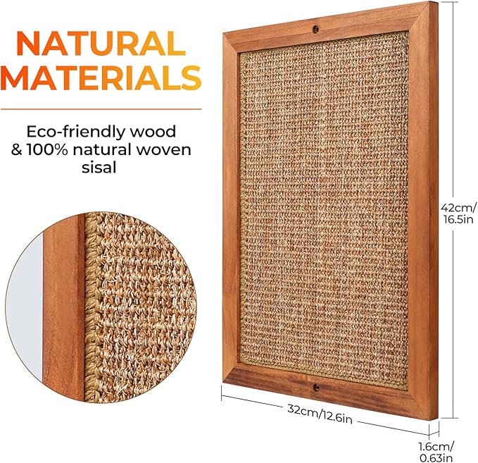 2PCS Cat Scratching Post - BXL, Natural Wooden Sisal Cat Wall Scratcher, Floor or Wall Mounted Vertical Cat Scratch Pad for Indoor Cats Adults or Kittens, Cat Wall Furniture Protector-PawvioPets