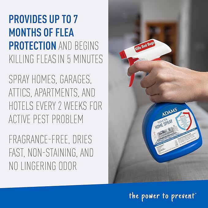 Adams Flea & Tick Home Spray with Precor, Kills Fleas, Flea Eggs, Flea Larvae, Bed Bugs, Ticks, Ants, Cockroaches, Spiders, Mosquitoes And Many Other Listed Nuisance Pests In The Home, 24 Fl Oz-PawvioPets