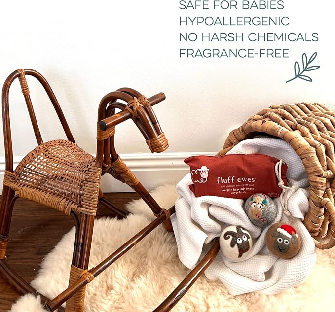 Fluff Ewes Wool Dryer Balls 3 Pack Premium New Zealand Wool Laundry Balls for Dryer, No Static Dryer Balls Laundry Reusable, XL Christmas Dryer Balls, Holiday Dryer Balls - Sheep in Heavenly Peace-PawvioPets