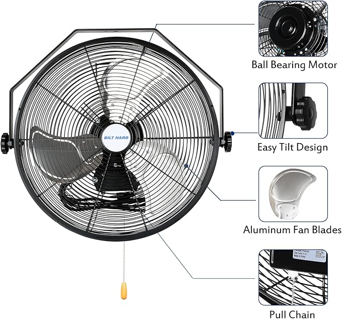 BILT HARD 4600 CFM 20 in. Industrial Wall Mount Fan, 3-Speeds High Velocity Wall Fan with Sealed Motor, Heavy Duty Metal Barn Fans for Garage, Commercial, Greenhouse, Warehouse & Shop Use-PawvioPets