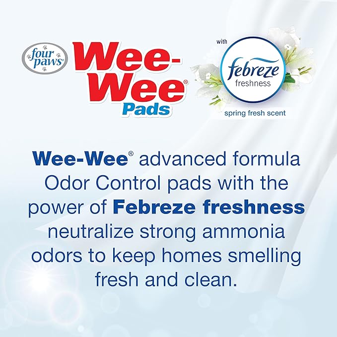 Four Paws Wee-Wee Odor Control with Febreze Freshness Pee Pads for Dogs & Puppies, Leak-Proof Dog Housebreaking Potty Training Floor Protection, Spring Fresh Scent, 28" x 30", 30 Count-PawvioPets