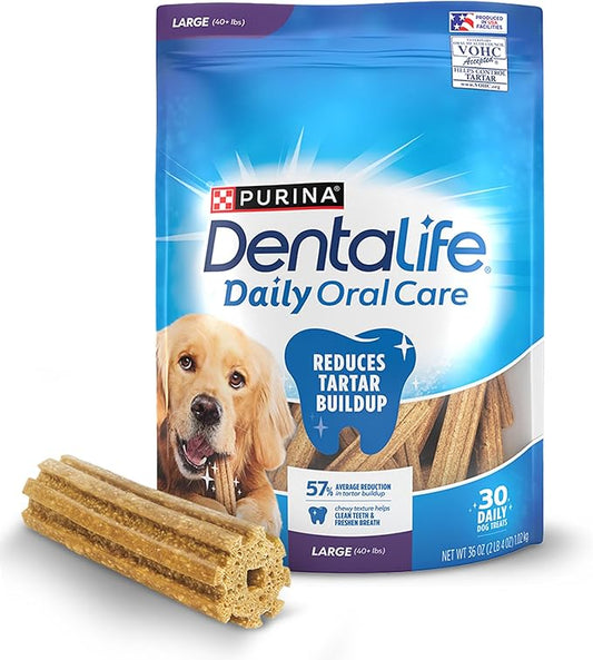 DentaLife Daily Oral Care Dog Treats for Large Dogs 40 plus lbs., Chewy Dental Treat to Freshen Breath and Fight Tartar, Chicken Flavor, 36 oz., 30 Chews - 30 ct. Pouch-PawvioPets