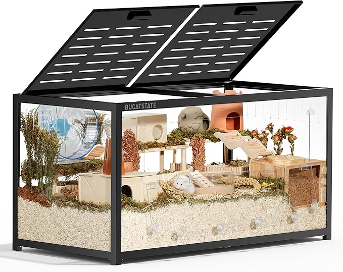 BUCATSTATE Hamster Cage Metal 3.0 - Chewproof Large Rat Cage Stackable with Top Access Easy Assemble 47L x 23.6W x 25.5H Inches Dwarf Syrian Hamster Tank for Gerbil Mouse (7.75 ft², Black)-PawvioPets