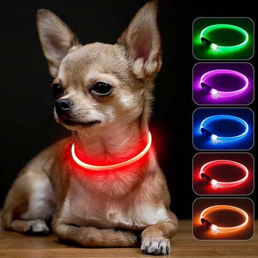 BSEEN Light Up Dog Collar - Rainproof LED Dog Collar Rechargeable - TPU Cuttable Glowing Puppy Collar for Small Dogs& Cats, High Visibility Safety Dog Lights for Night Walking (XS-Red 40cm)-PawvioPets