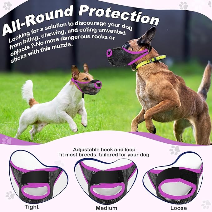 Dog Muzzle, Soft Air Mesh Muzzle for Small Medium Large Dogs Anti Biting Barking Chewing Scavenging, Breathable Adjustable Loop Pets Muzzle with Front Opening Design Allows Panting Drinking(Purple,XL)-PawvioPets