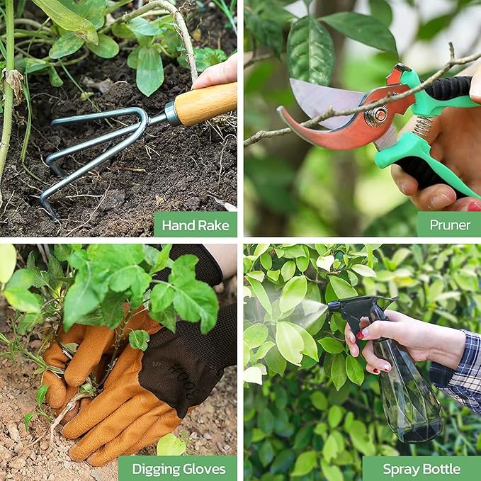 Gardening Tools 9-Piece Heavy Duty Garden Hand Tools with Fashion and Durable Garden Tools Organizer Handbag, Rust-Proof Garden Tool Set, Ideal Gardening Gifts for Women-PawvioPets