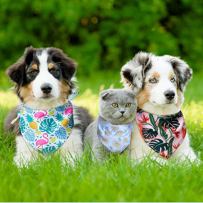 Amylove 120 Pcs Halloween Dog Bandanas Bulk Holiday Triangle Dog Pack Puppy Kerchief Bandana Adjustable Pet Scarf for Pet Cat Costume Accessories Decor(Flower)-PawvioPets