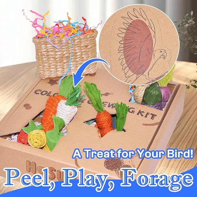 Colorful Bird Foraging & Parrot Shredding Toys Box - Safe Fruit & Vegetable Bird Toys, Perfect for Parakeets, Cockatiels, and Small to Medium Birds-PawvioPets