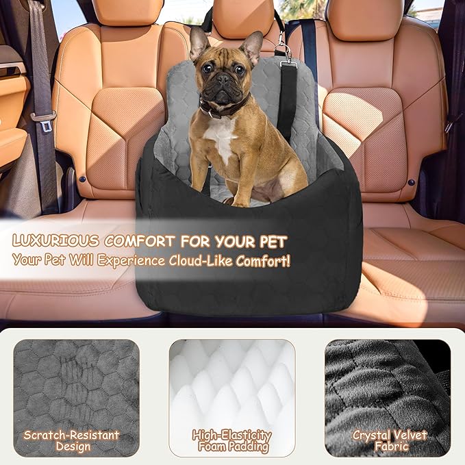 Dog Car Seat for Small/Medium Dogs - Dog Booster Seat with Safety Straps & Non-Slip Base, Travel Pet Car Seat with Storage Pockets, Washable & Removable, Suitable for Dogs Under 35 lbs (Black&Gray)-PawvioPets