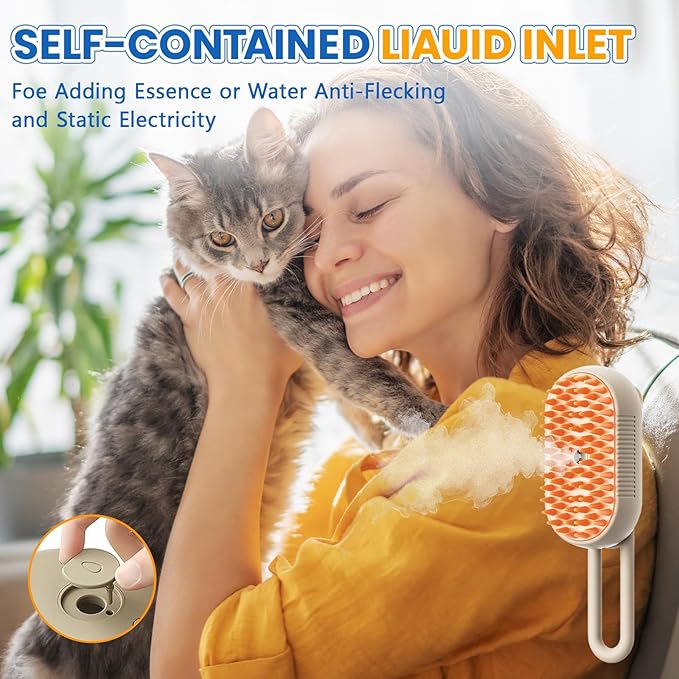 4 in 1 Cat Steam Brush for Shedding, Rechargeable Steam Pet Brush for Dog and Cat, Anti-Static, Massage, Cleaning, Shedding & Combing All In One!(Brown)-PawvioPets