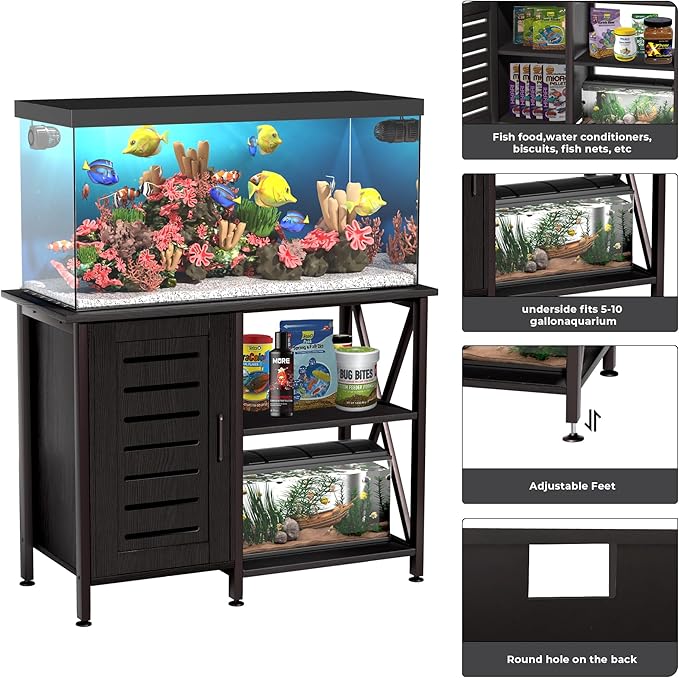 40-50 Gallon Fish Tank Stand, Aquarium Stand with Cabinet Accessories Storage, Heavy Duty Metal Frame, 40.55" L*18.89" W Tabletop, 850LBS Capacity, Black PG02YGB-PawvioPets