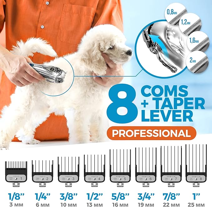 Full Metal Professional Dog Clippers for Grooming, Rechargeable, Low Noise Cordless, Pet Hair Clippers for Large Dogs, Heavy Duty Use with LED Display-PawvioPets