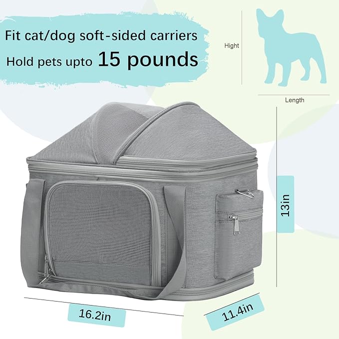 2-in-1 Stylish Dog Purse Carrier Soft-Sided Carriers Travel Tote Bag for Small Dogs Cats, Fashion Foldable Pet Bag for Puppies Small Animals with Pockets (Grey, 16.2" x 11.4" x 13")-PawvioPets