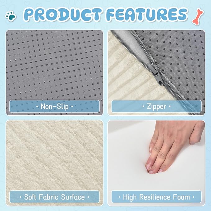 Dog Steps for Small Dogs, 4-Step Pet Ramp Stairs for High Beds and Sofa, Non-Slip Pet Stairs for Small Dogs and Cats, Removable and Easy to Clean Cover, Beige-PawvioPets