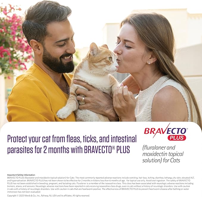 BRAVECTO Plus Topical Solution for Cats, Flea, Tick & Heartworm, 2 Months Supply, 2.6-6.2 lbs., Green Box-PawvioPets