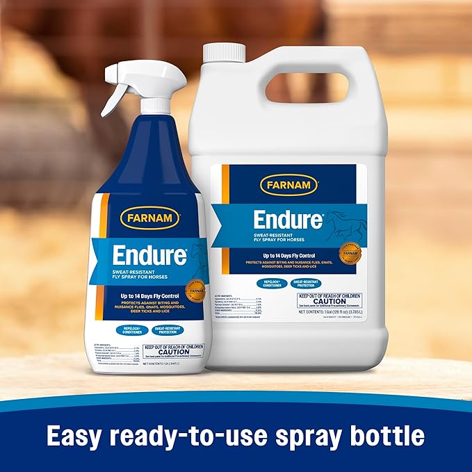 Farnam Endure Sweat-Resistant Fly Spray for Horses, Lasts Up to 14 Days, Protects Against Flies, Gnats, Mosquitoes, Ticks & Lice, 32 oz.-PawvioPets